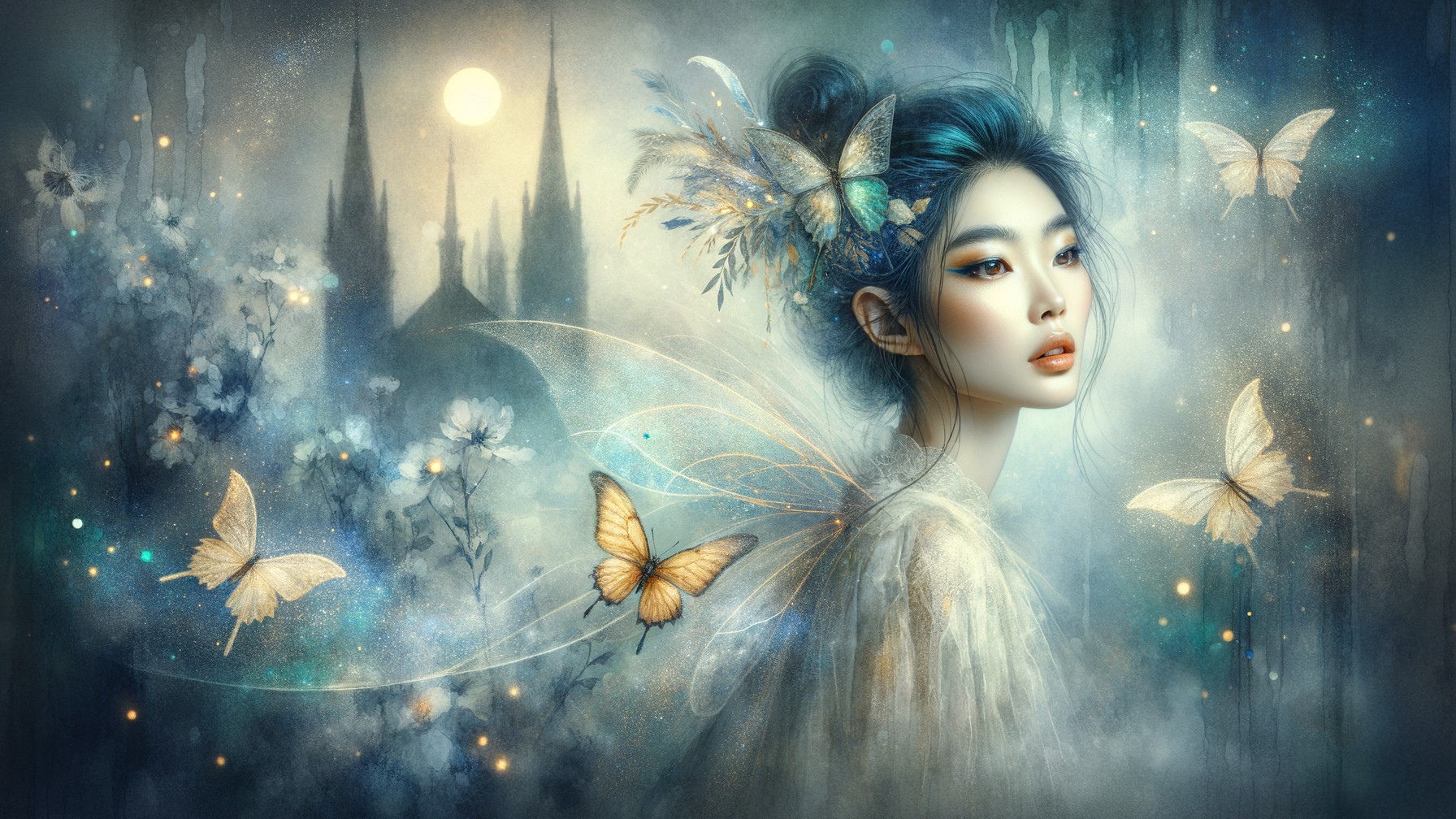 Ethereal Portrait of a Woman with Butterfly Wings