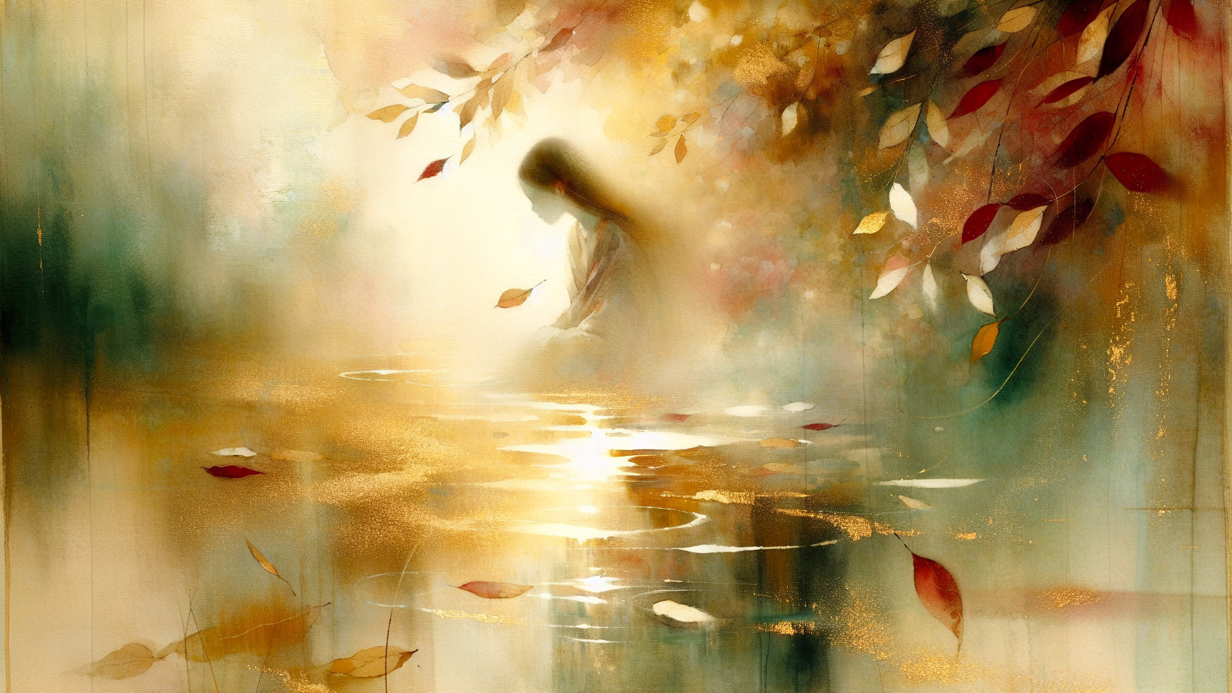 Abstract Artwork of Figure by Sunlit Pond