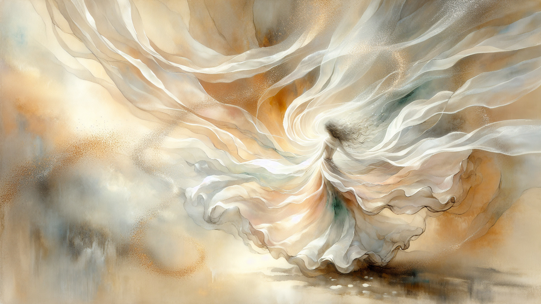 Swirling Figure in Ethereal Cream and Warm Tones