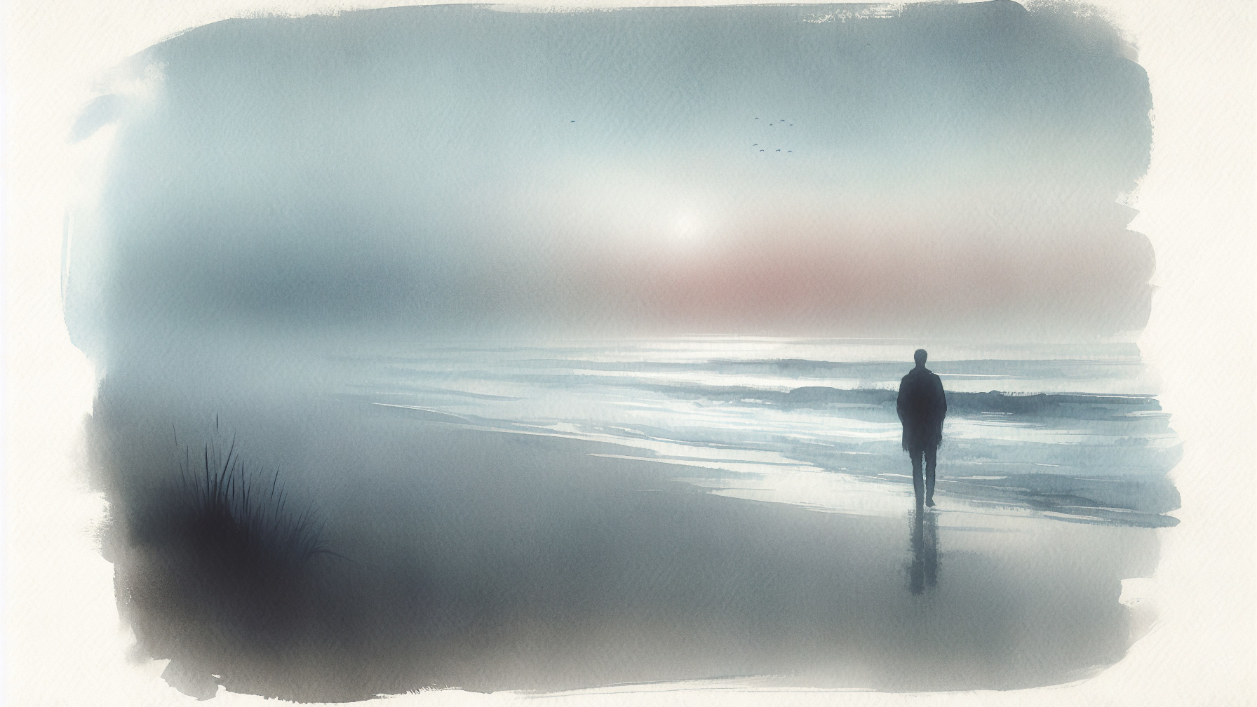 Solitary Figure on Tranquil Dawn Beach