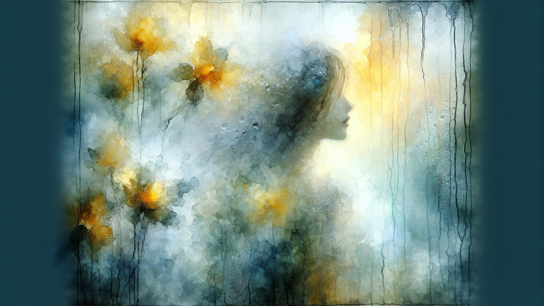 Ethereal Silhouette of Woman with Watercolor Elements