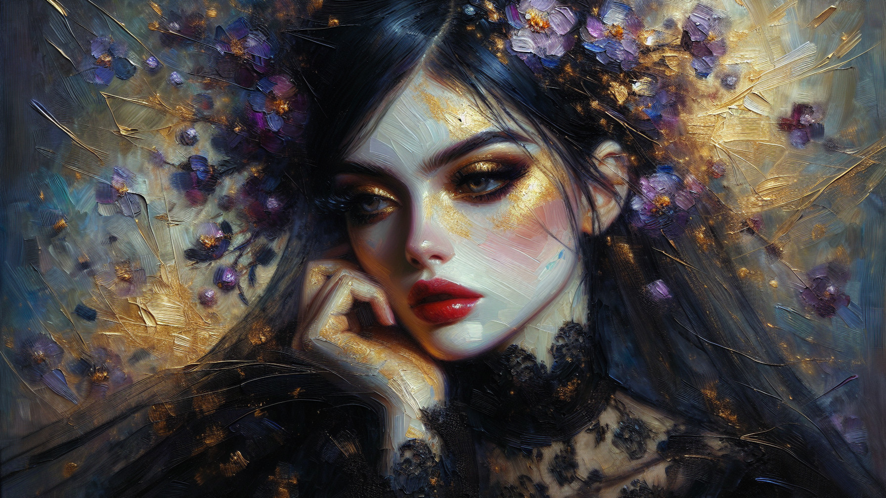 Portrait of a woman with lace and floral accents