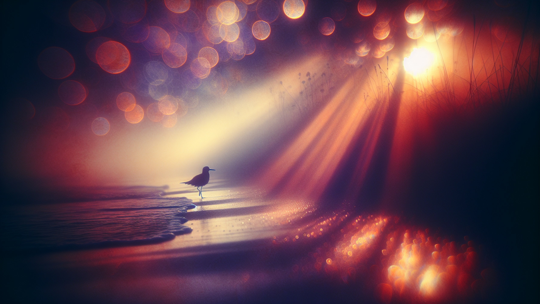 Serene Beach Scene at Dusk with Solitary Bird