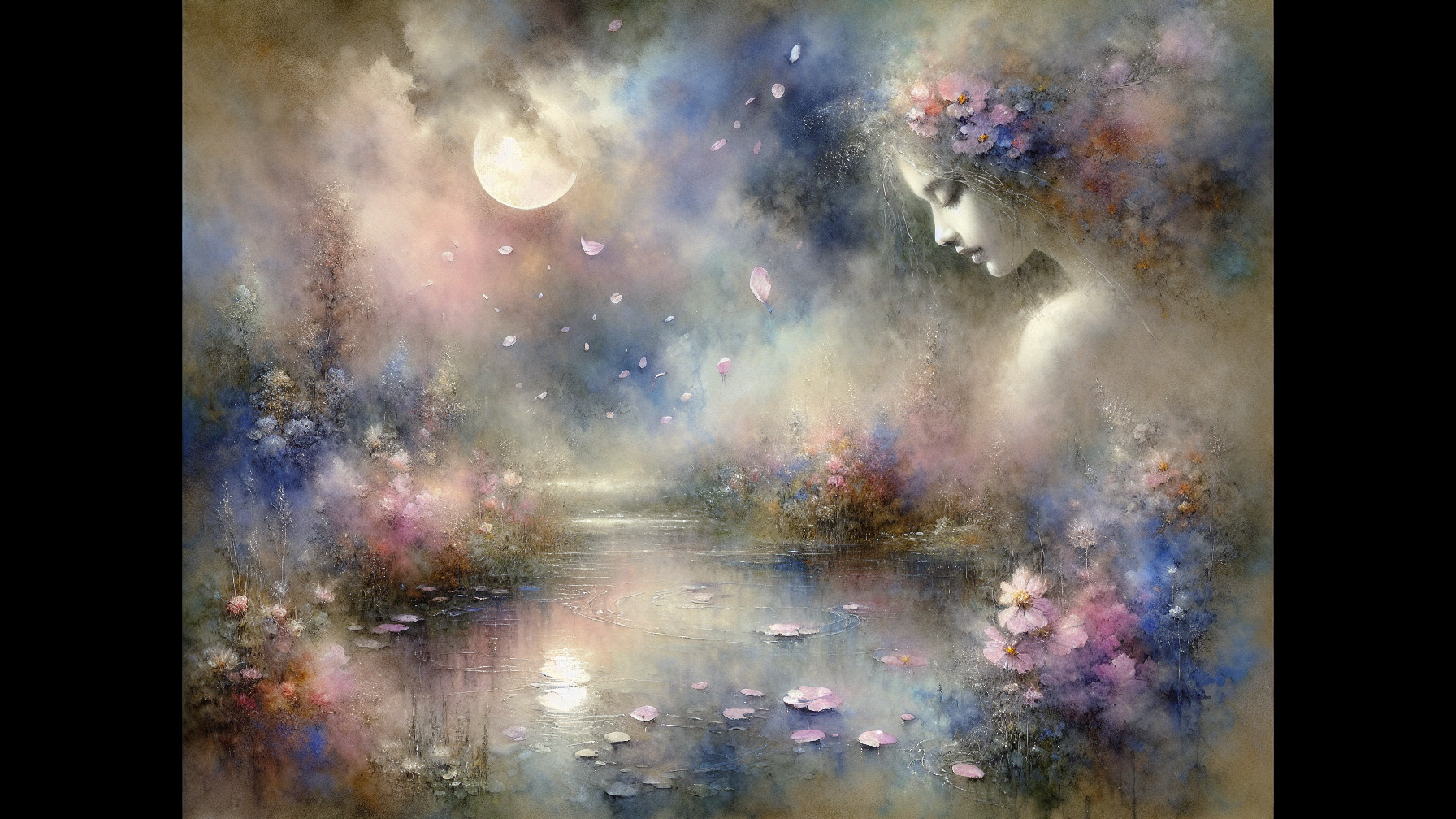 Dreamy Landscape with Lake and Ethereal Figure
