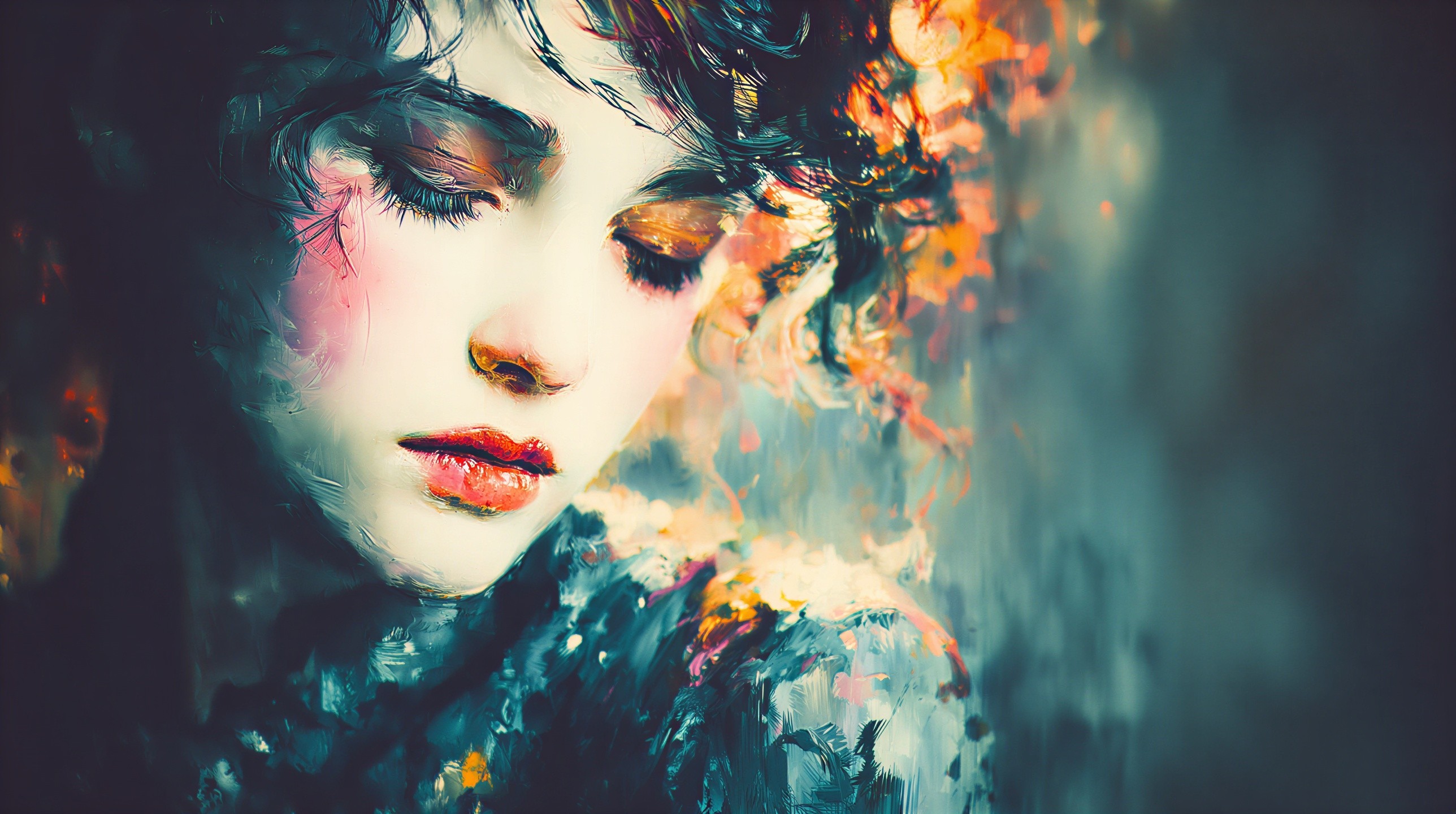 Close-up of a Young Woman with Abstract Background