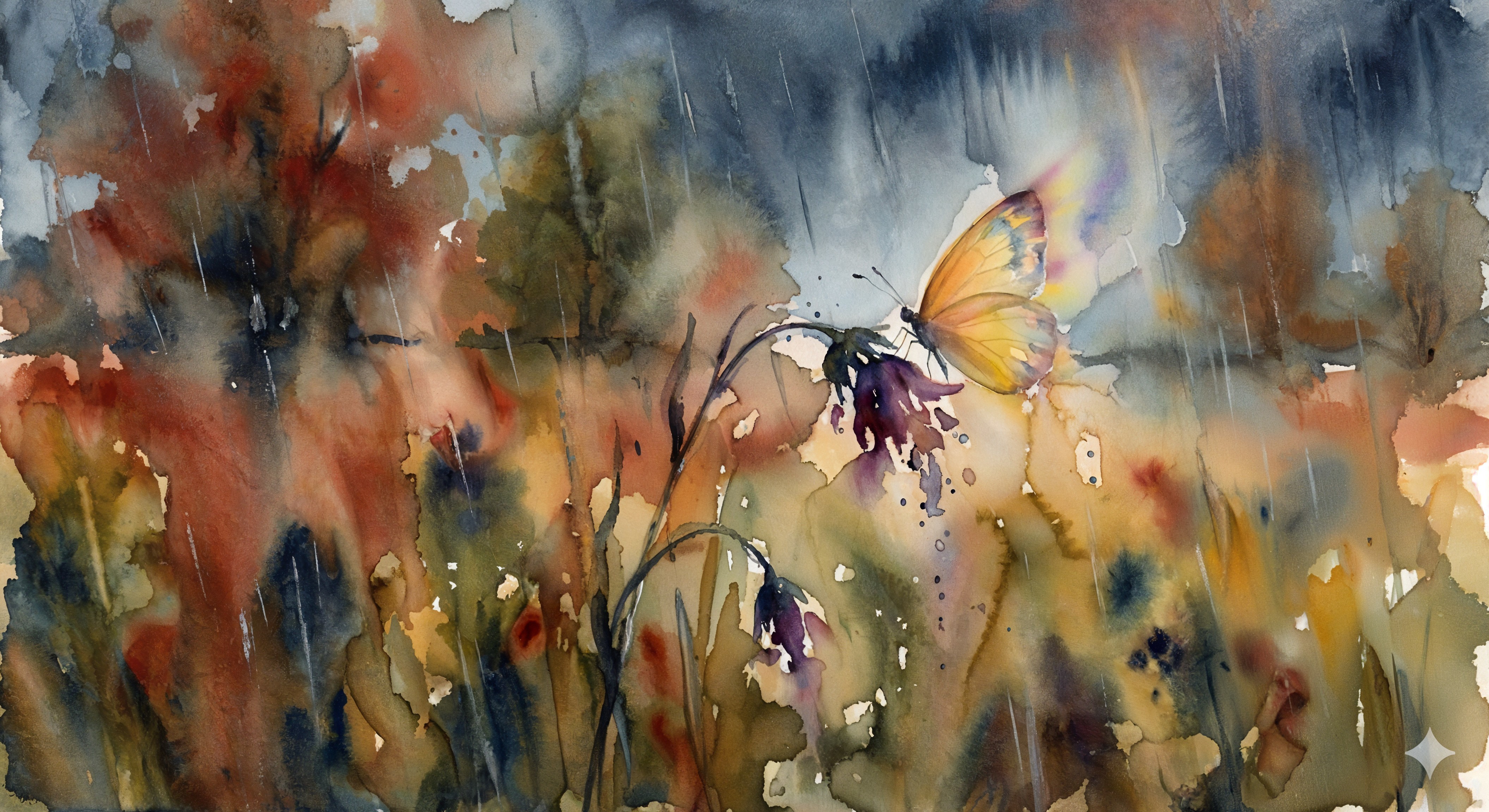 Watercolor Painting of Butterfly on Purple Flower