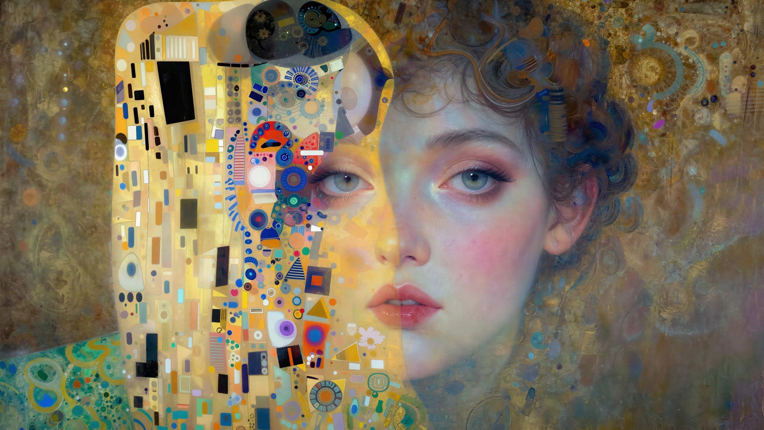 Digital Painting of Woman's Face in Klimt Style