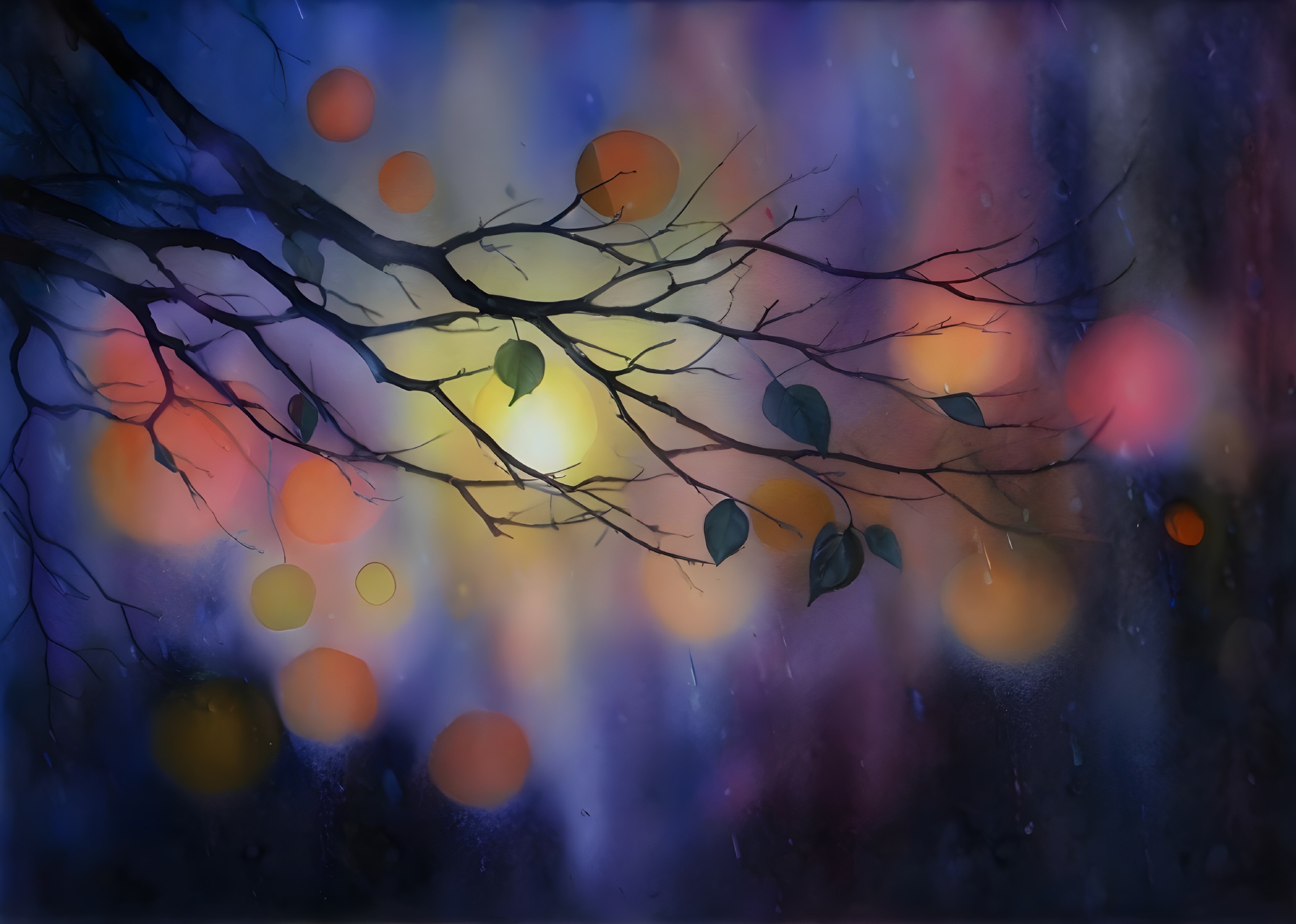 Abstract Scene with Dark Silhouette and Vibrant Background