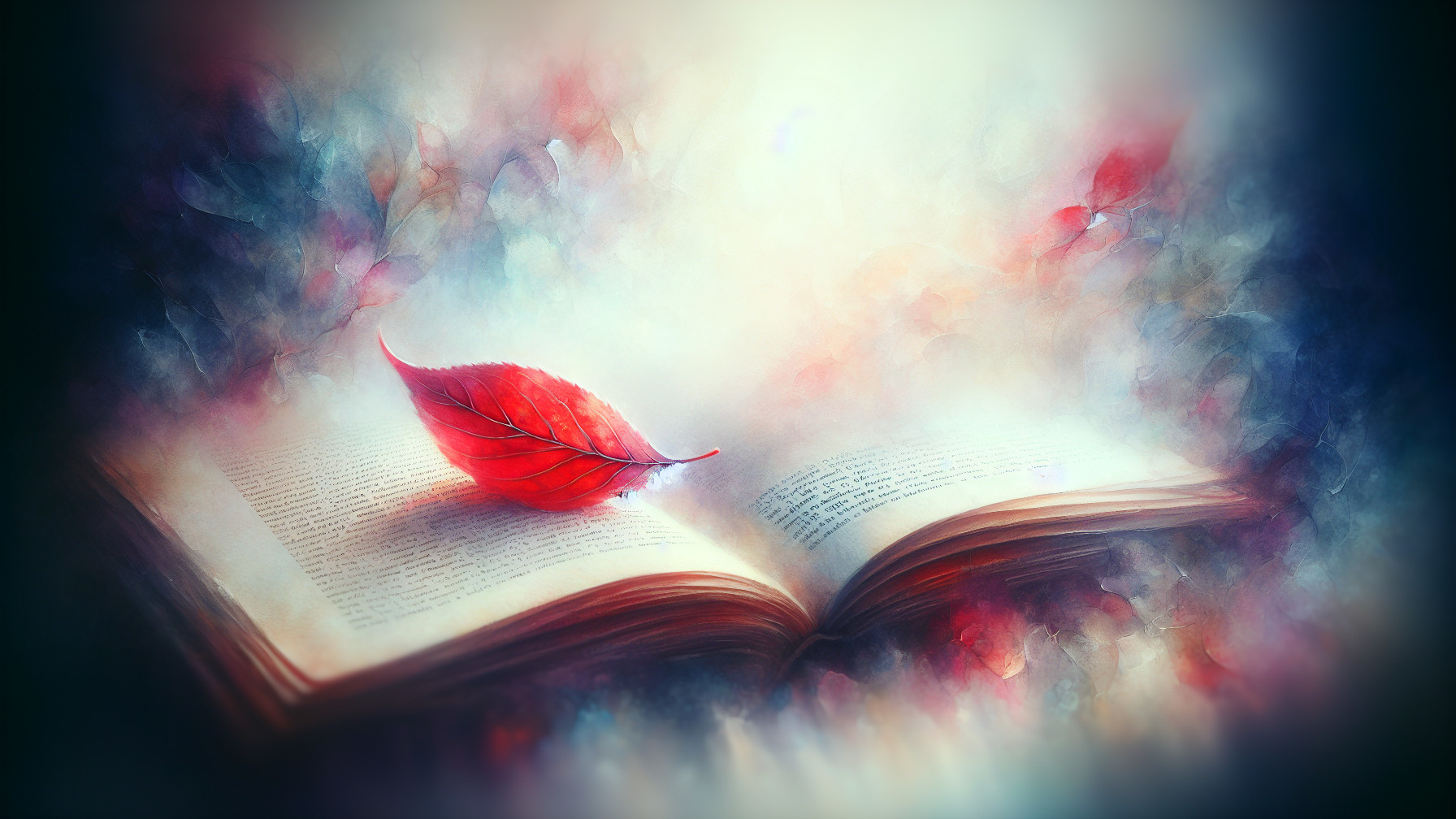 Open Book with Red Leaf in Dreamy Background