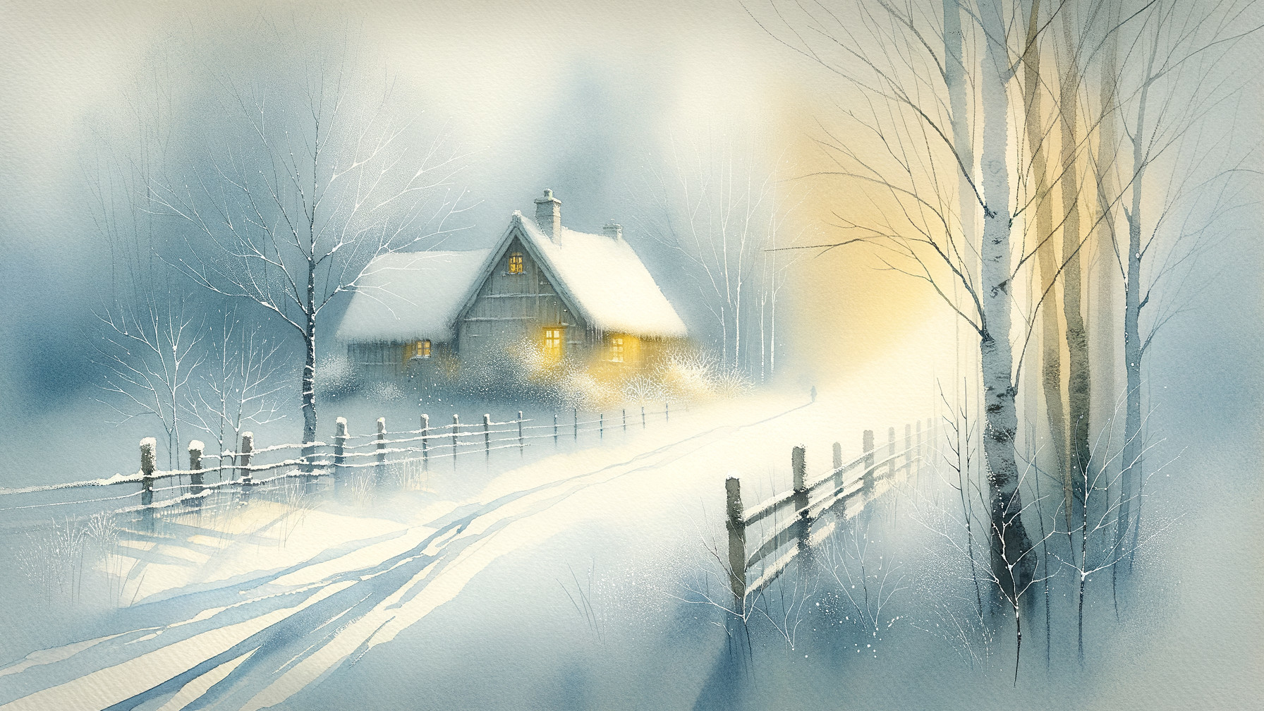Winter Landscape with Cottage and Snowy Ambiance