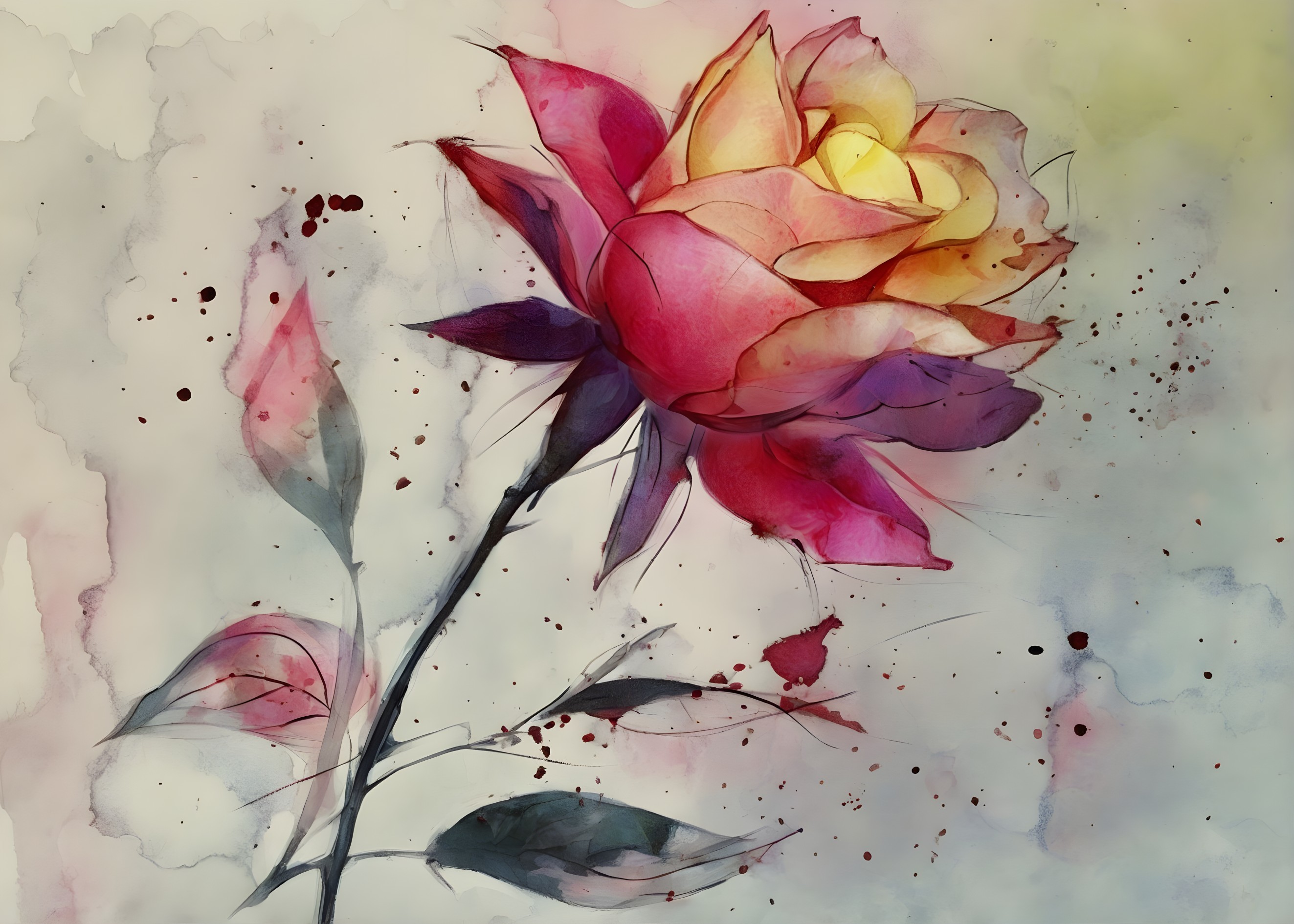 Vibrant Watercolor Illustration of a Rose Flower