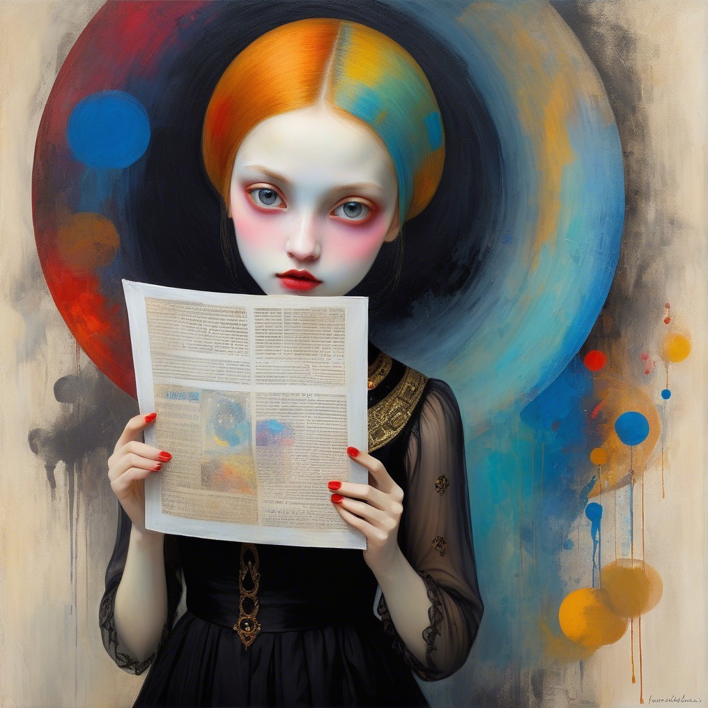 Portrait of a Young Woman with Colorful Hair and Newspaper