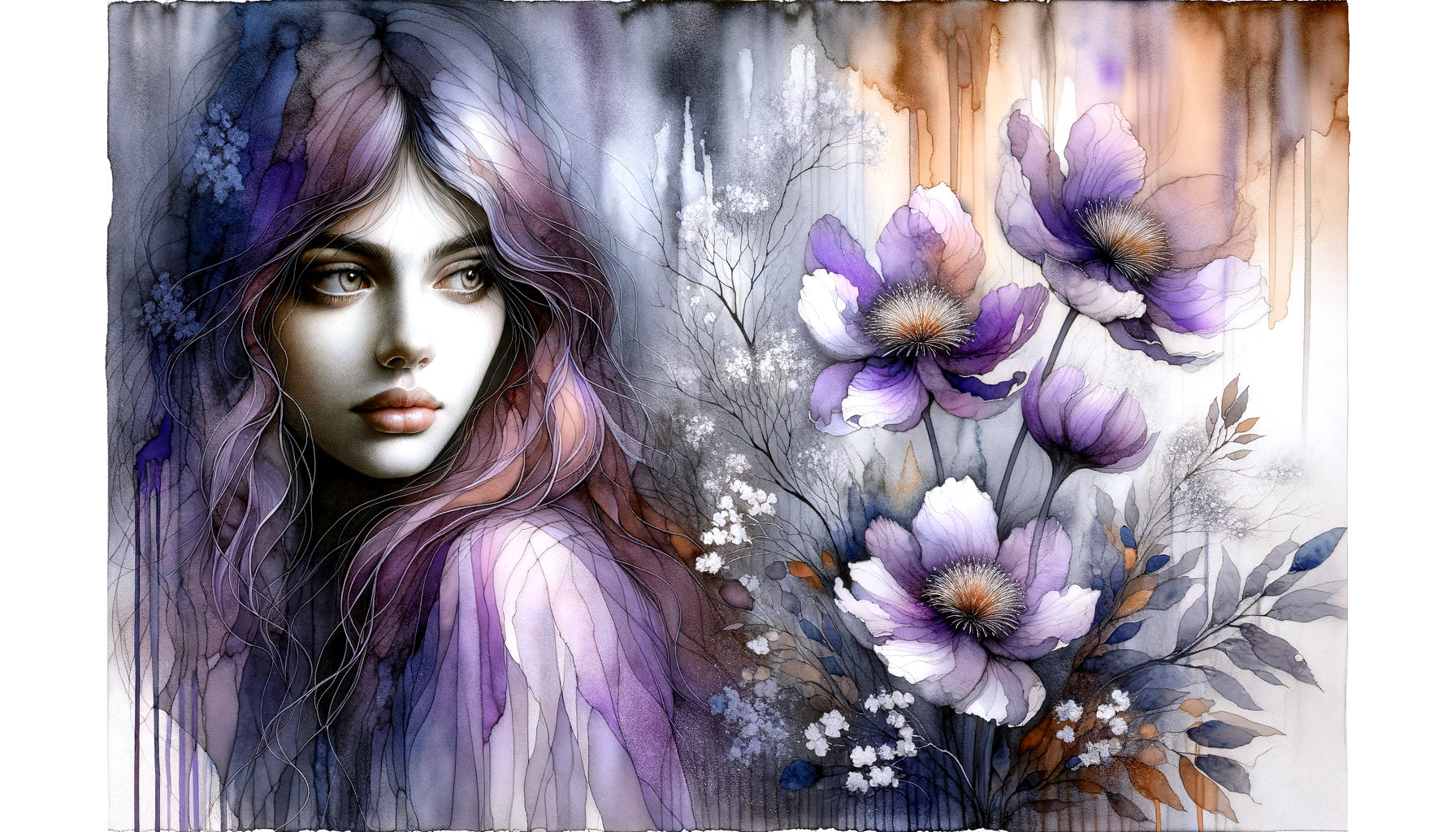 Portrait of a Young Woman with Purple Flowers