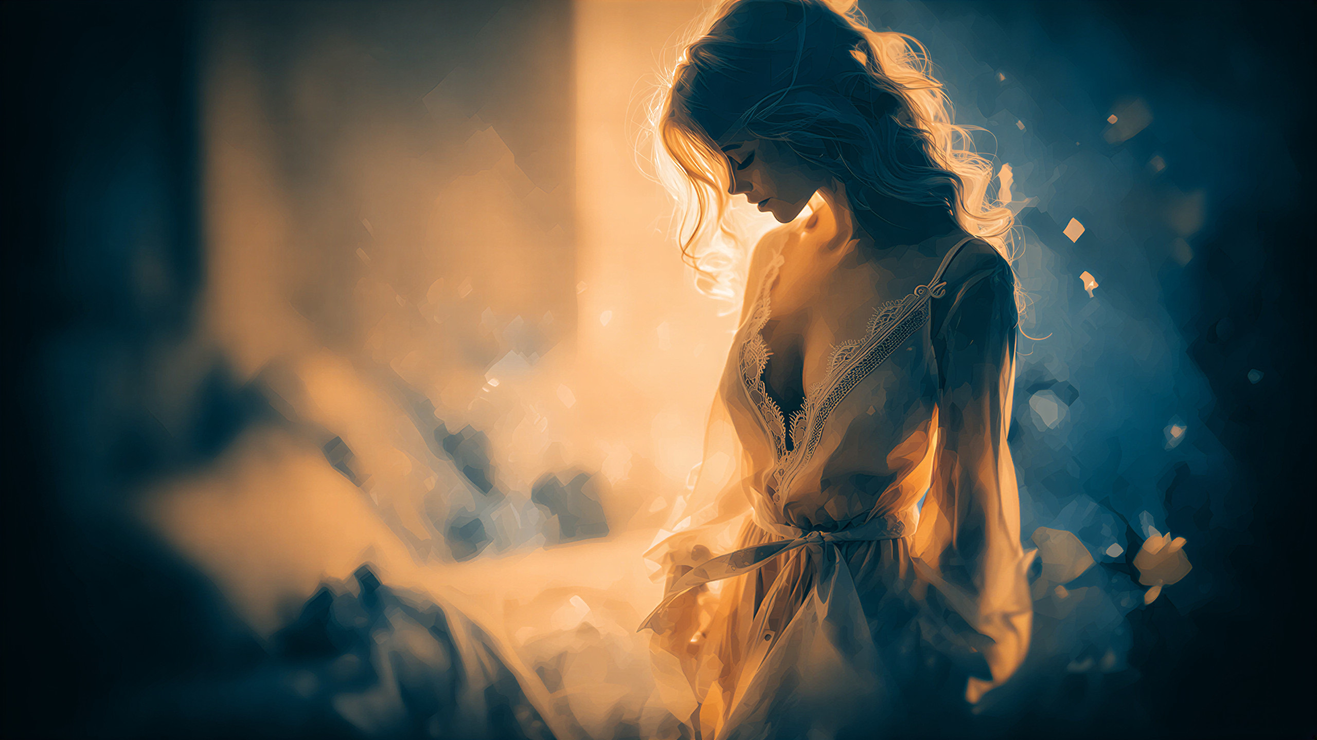 Softly Lit Scene of Woman in Sheer Robe and Glow