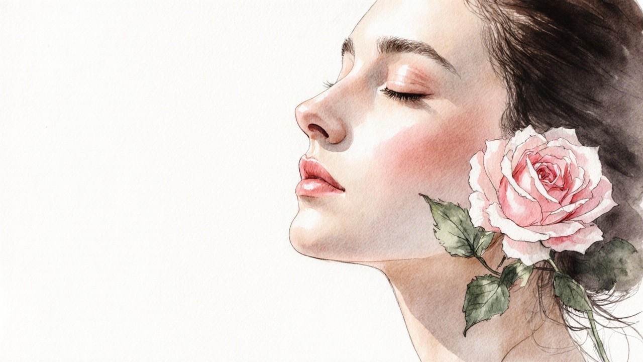Portrait of a Young Woman with Rose in Watercolor Style