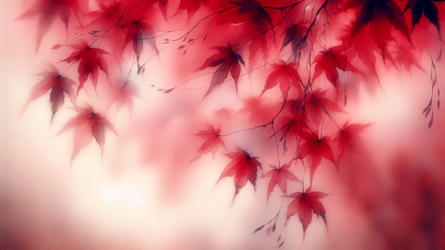 Vibrant Red Maple Leaves on Pastel Background