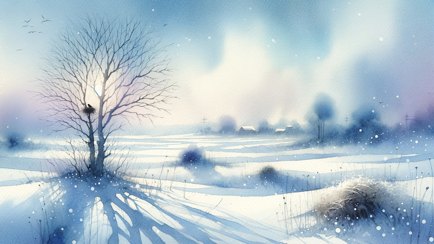 Serene Winter Landscape in Watercolor Shades