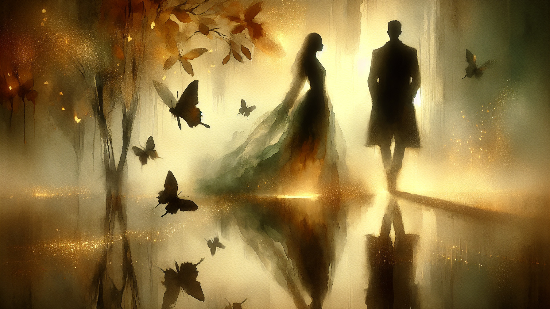 Couple Walking in a Dreamlike Ethereal Landscape