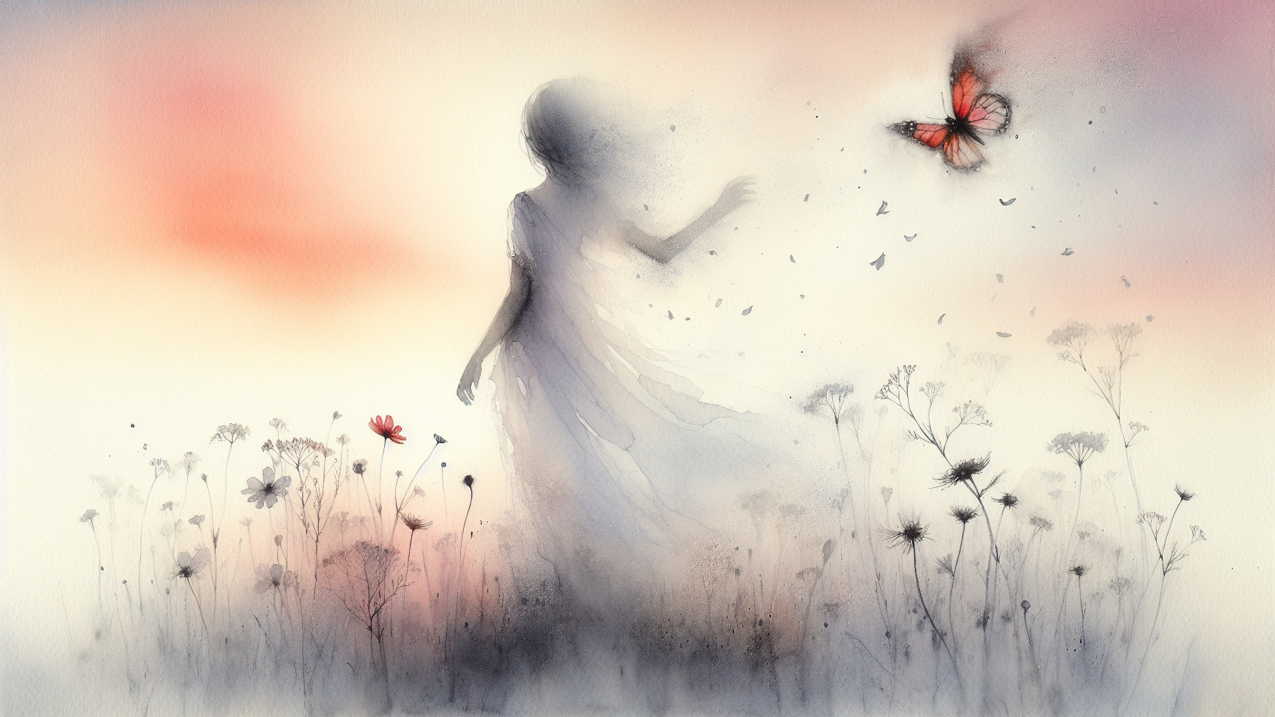 Whimsical Watercolor of Girl and Butterfly in Pastels