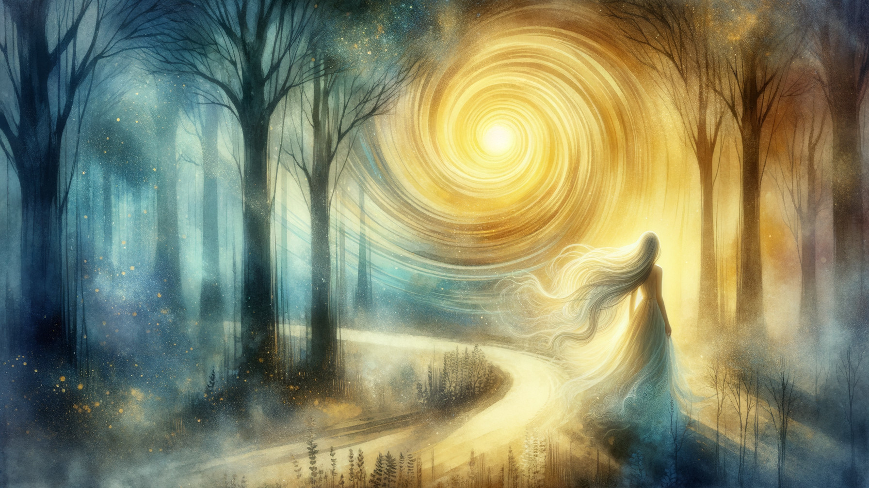 Enchanting forest scene with radiant sun and fog