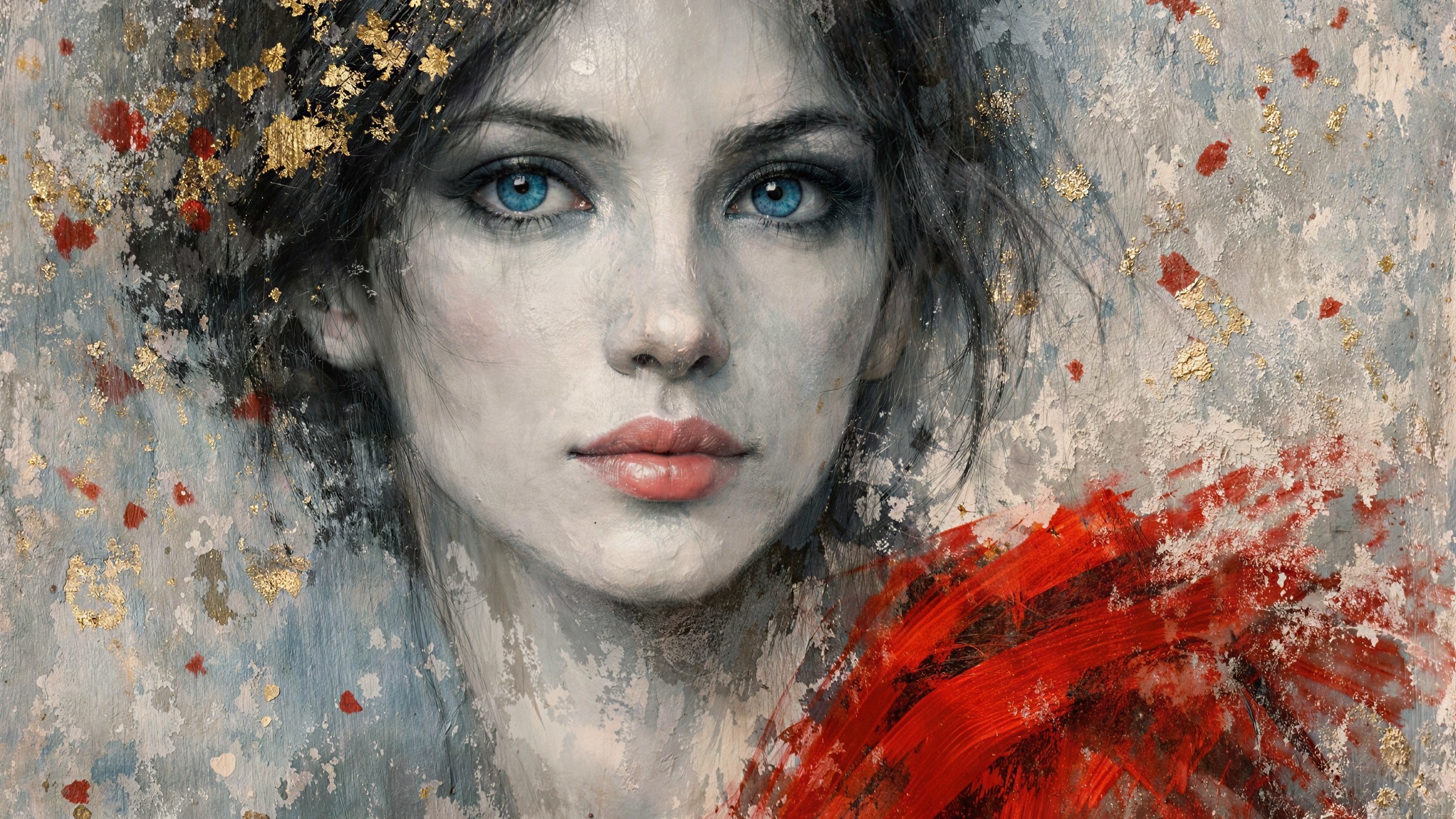 Digital Painting of a Woman with Blue Eyes and Red Top