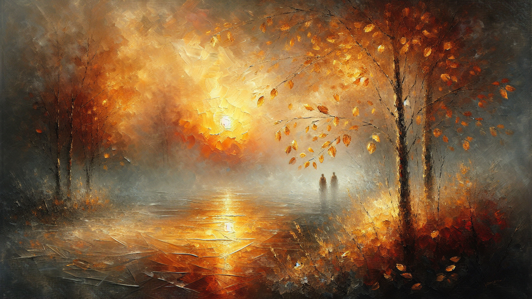 Serene Sunset Landscape with Autumn Trees and Water