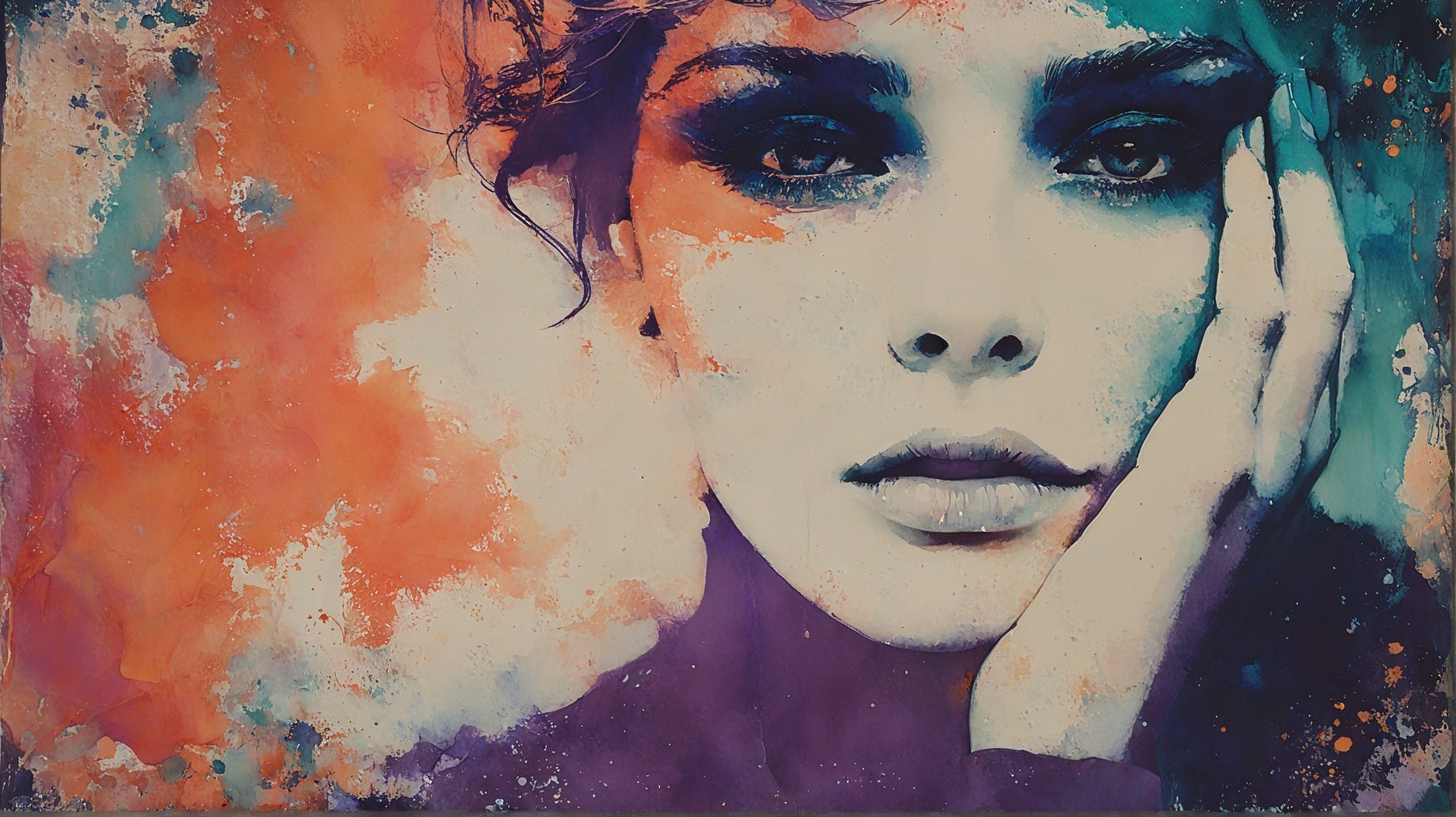 Watercolor Portrait of a Young Woman with Vibrant Background