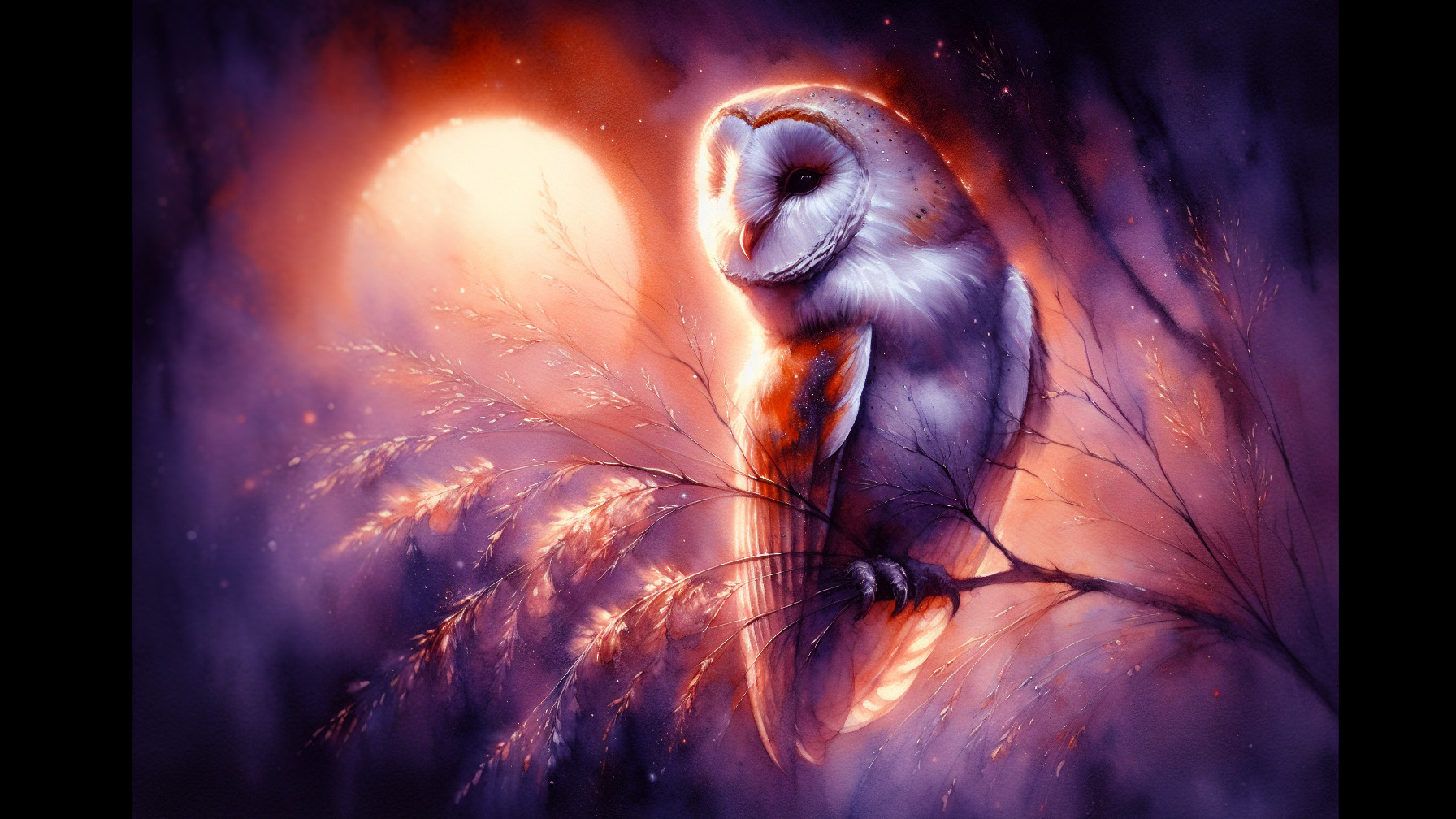 Majestic barn owl perched under a luminous moon