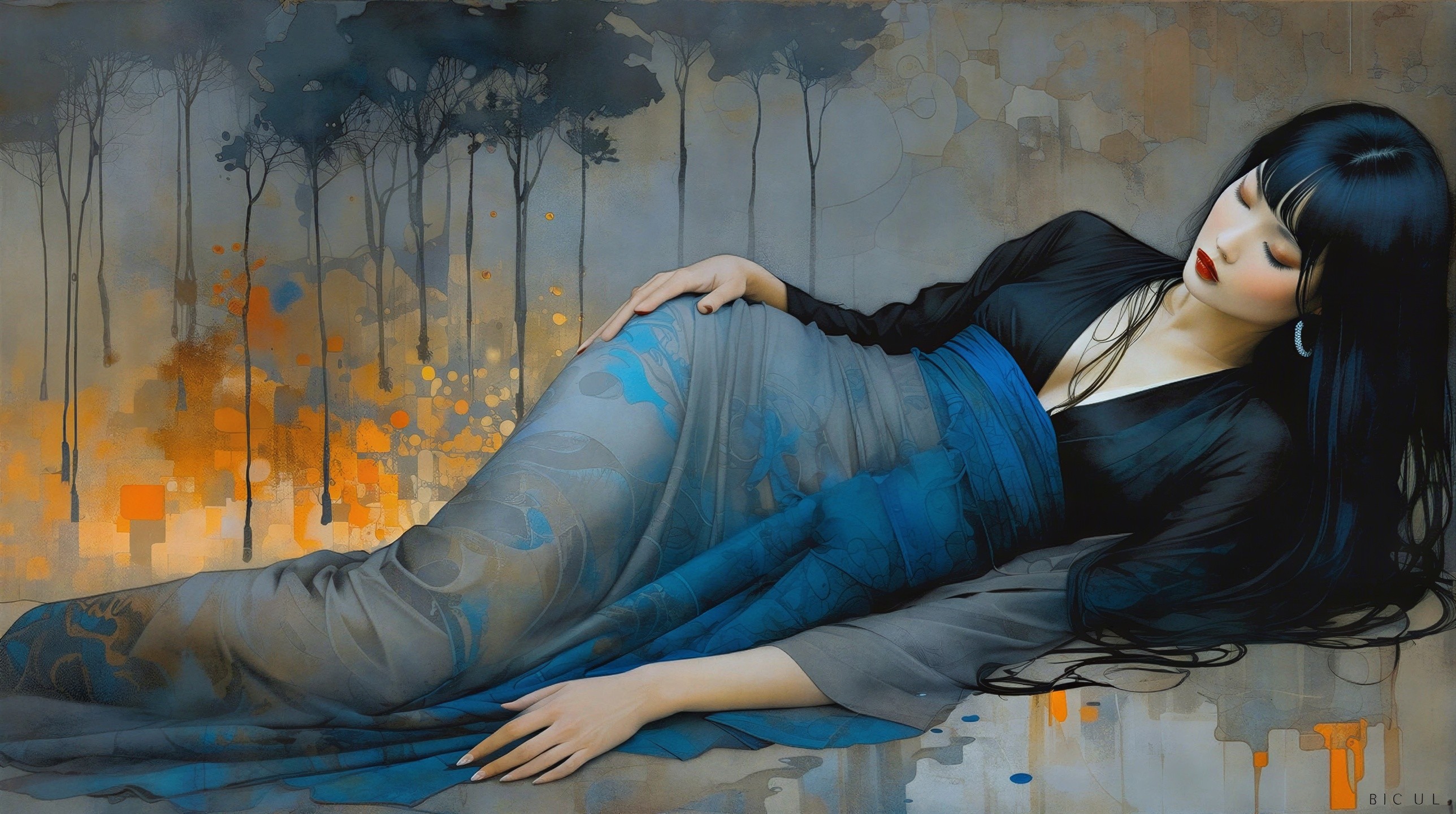 Serene Woman in Elegant Gown on Textured Background