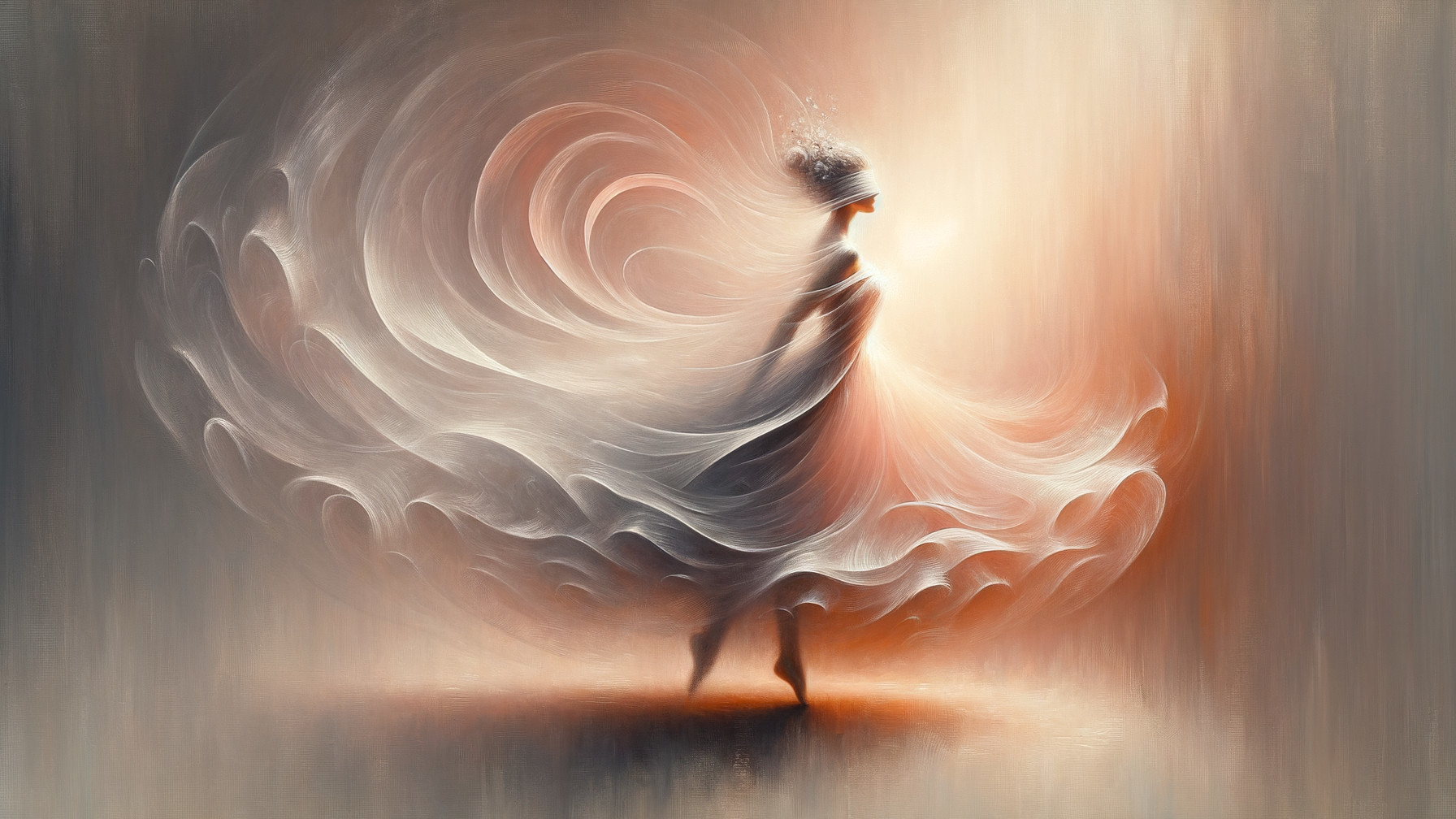 Ethereal Dancer in Flowing Dress with Warm Background