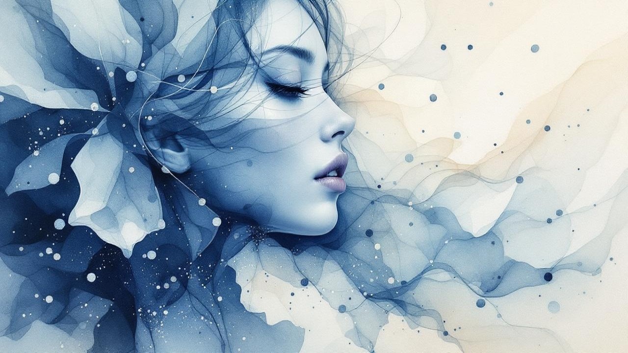 Ethereal Portrait of a Woman in Soft Blue and White