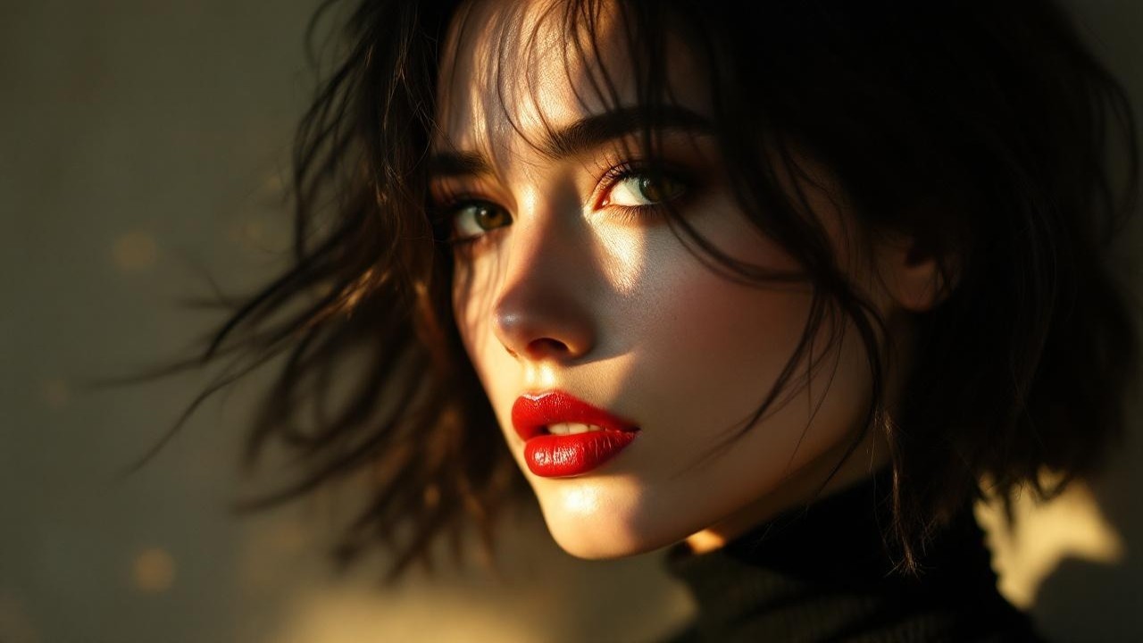 Close-up of a young woman with striking features