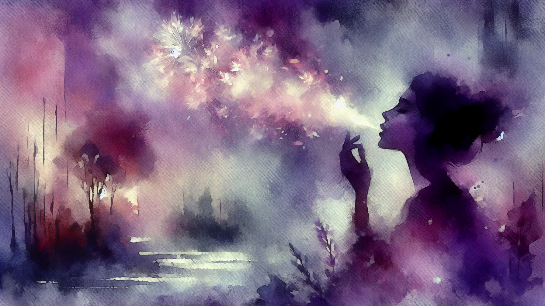 Watercolor Illustration of Woman with Mystical Atmosphere