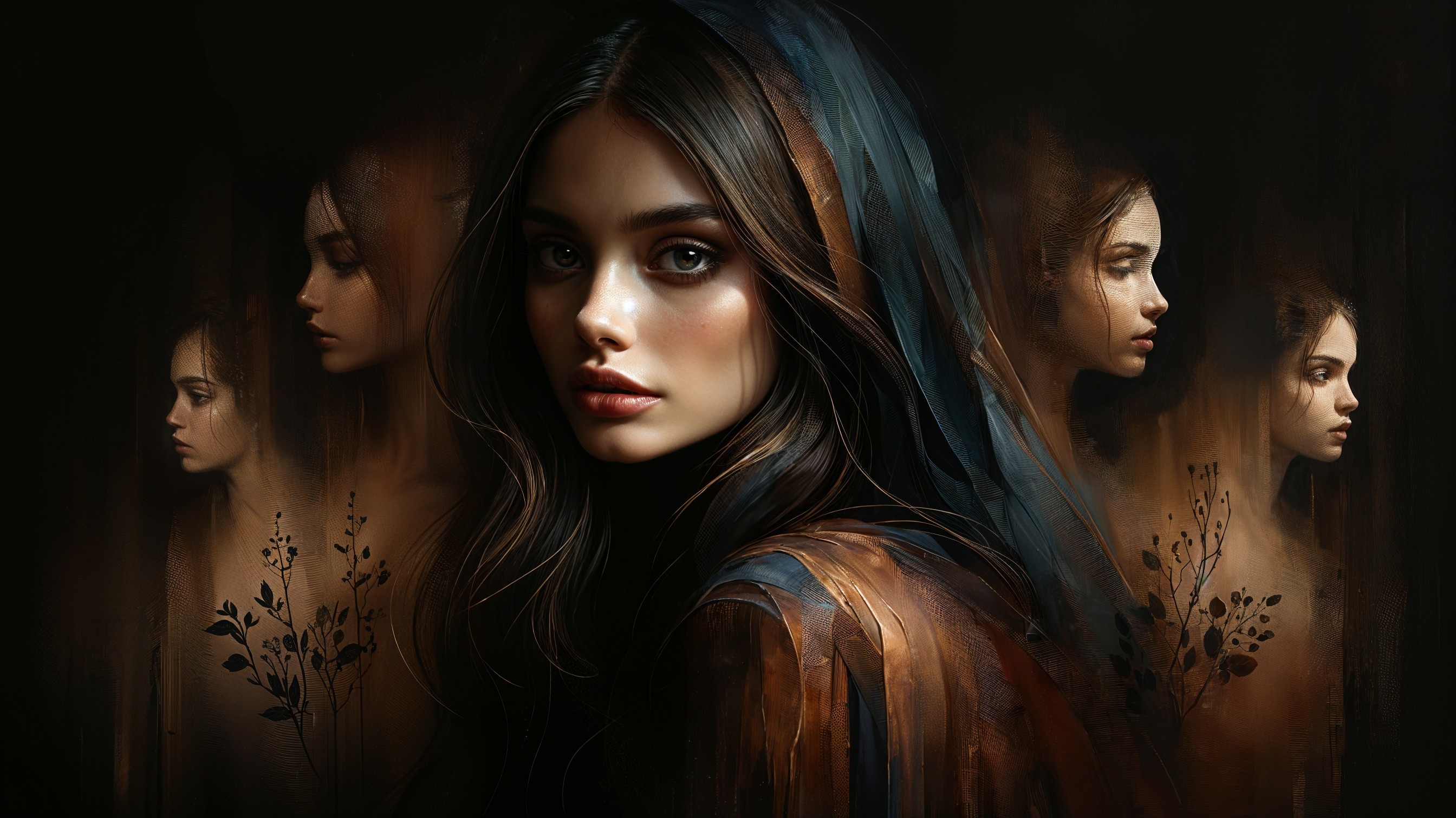 Close-up of Young Woman with Dreamlike Background
