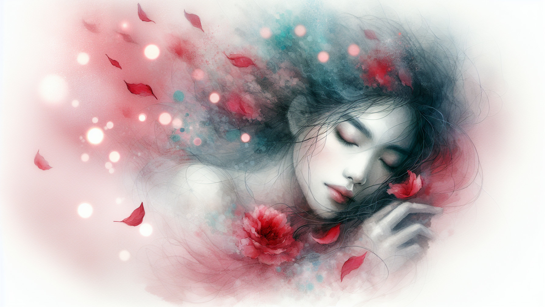 Serene Portrait of a Woman Surrounded by Flowers