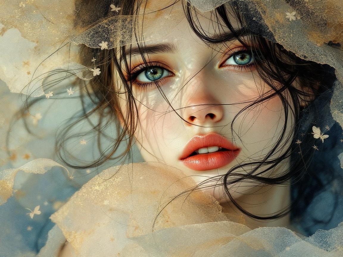 Close-up Portrait of a Young Woman with Green Eyes