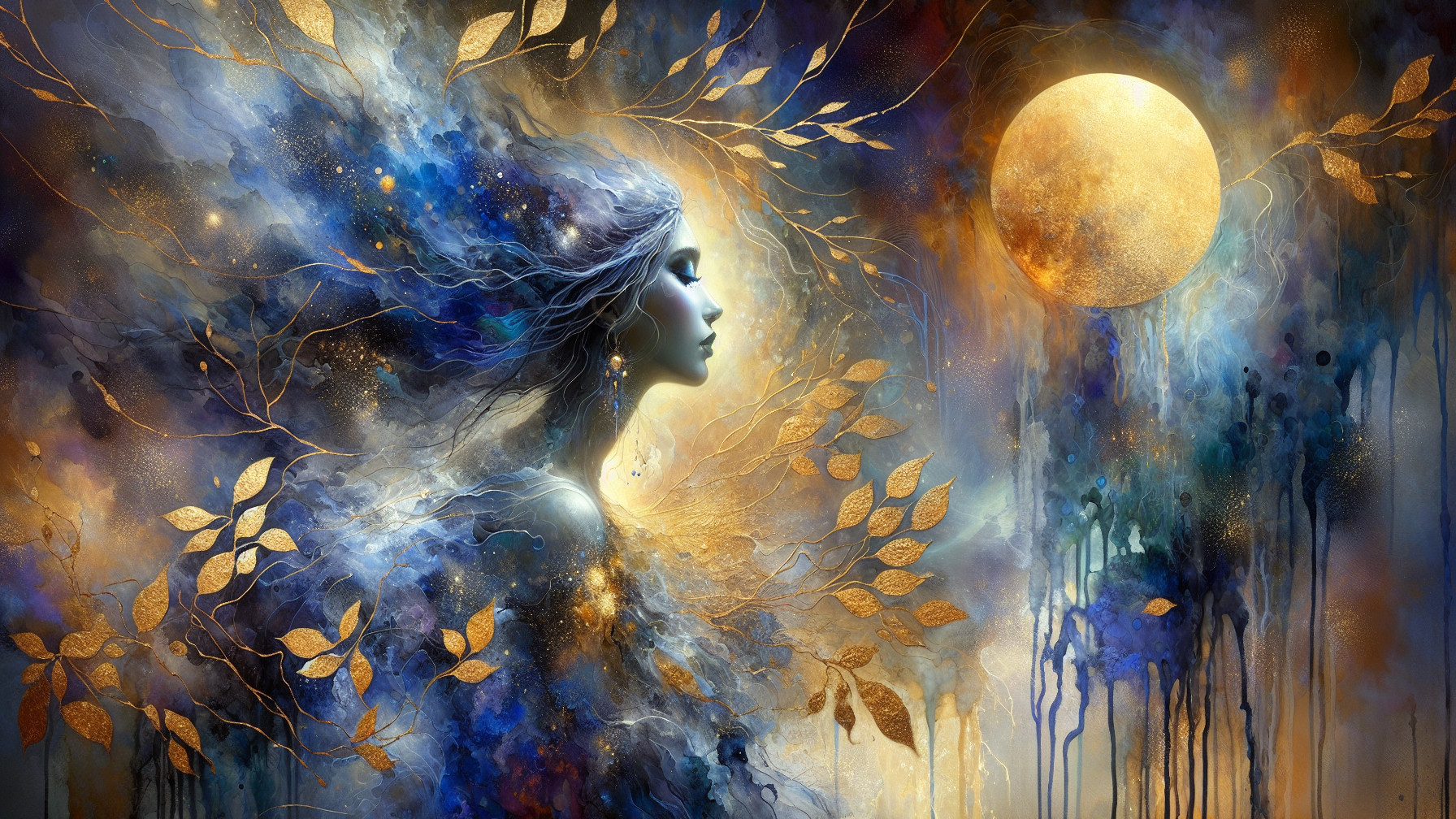 Mystical Woman Surrounded by Celestial Patterns