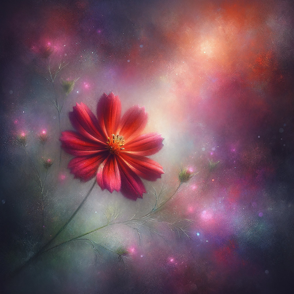 Vibrant Red Flower Against Dreamy Colorful Background