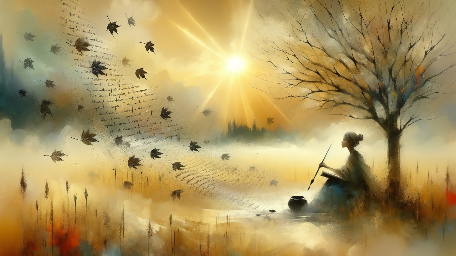 Serene Landscape with Warm Autumn Hues and Waterway