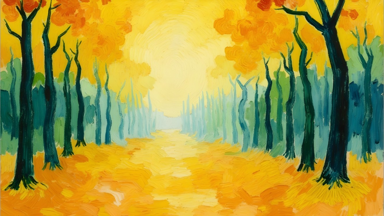 Vibrant Autumn Landscape with Winding Path and Trees