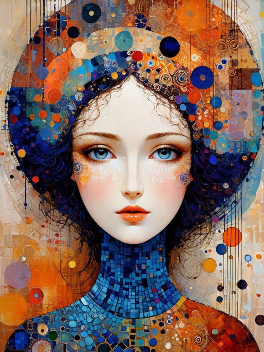 Surreal Digital Painting of a Woman with Fractal Elements