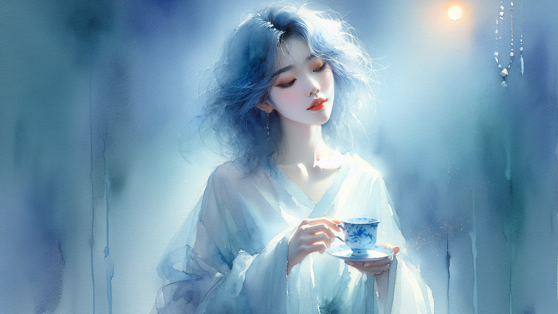 Ethereal Watercolor Portrait of a Young Woman