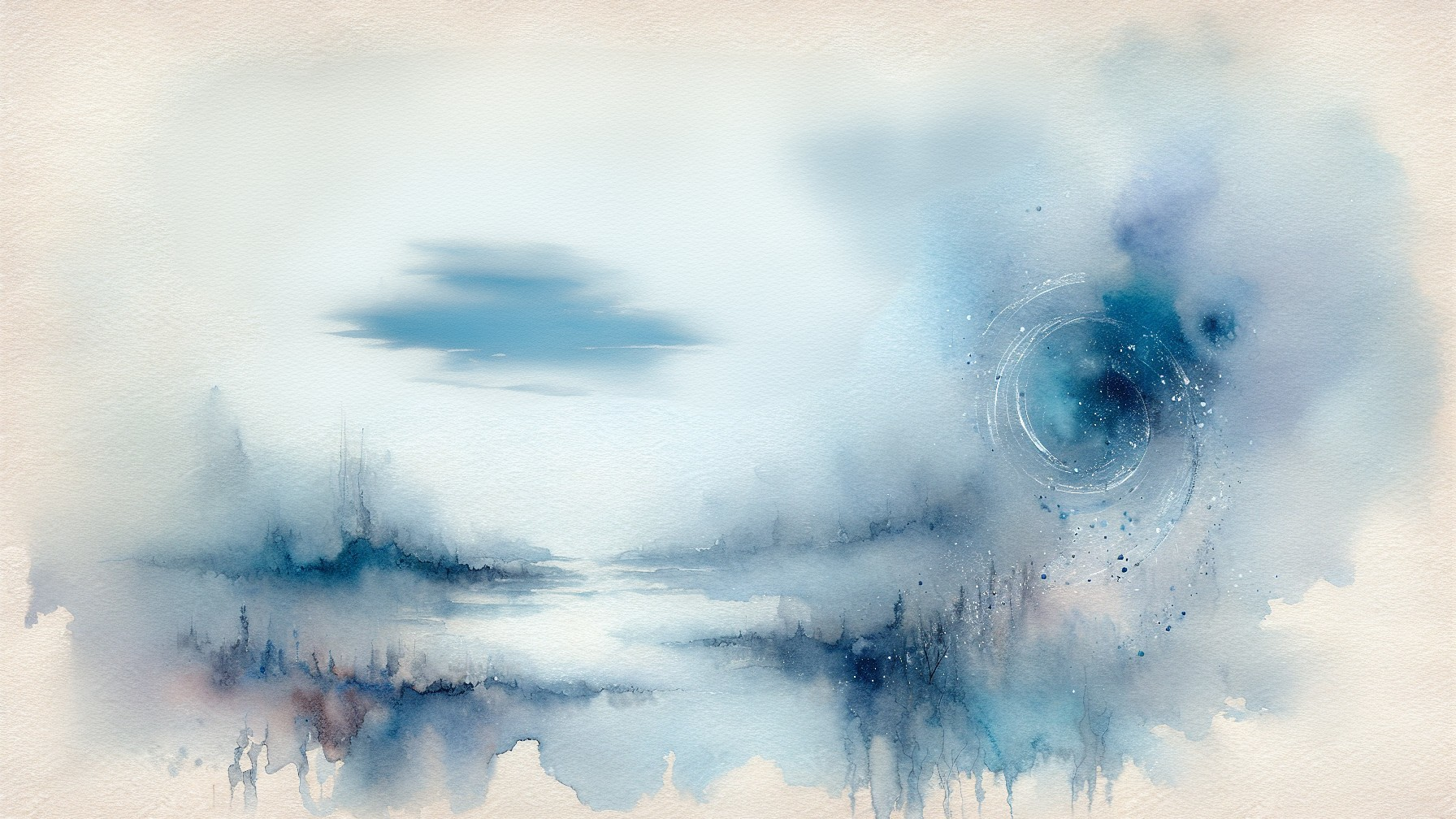 Serene Watercolor Landscape with Soft Blue Tones