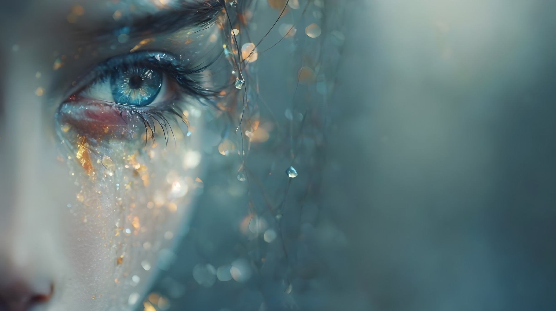 Close-Up of an Expressive Eye with Sparkling Droplets