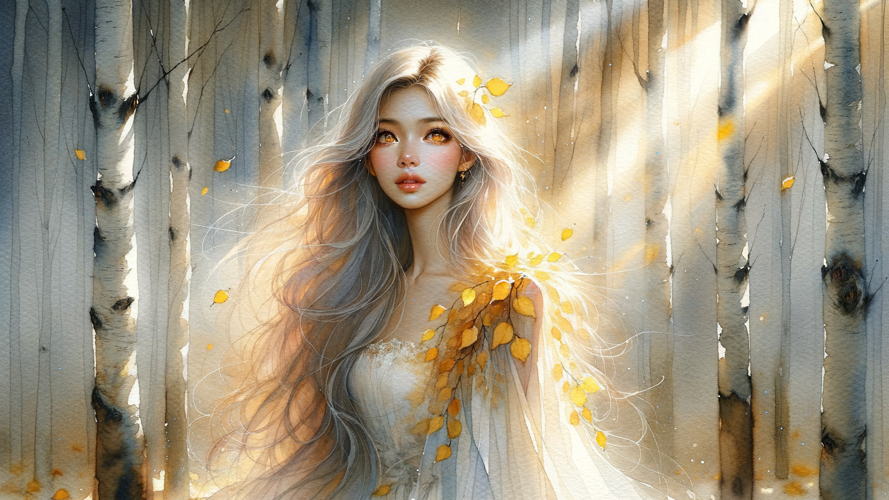 Portrait of a Young Woman in a Birch Forest
