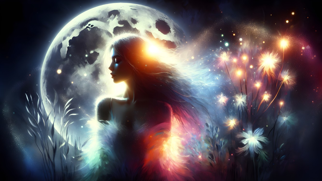 Mystical Scene Under a Glowing Full Moon