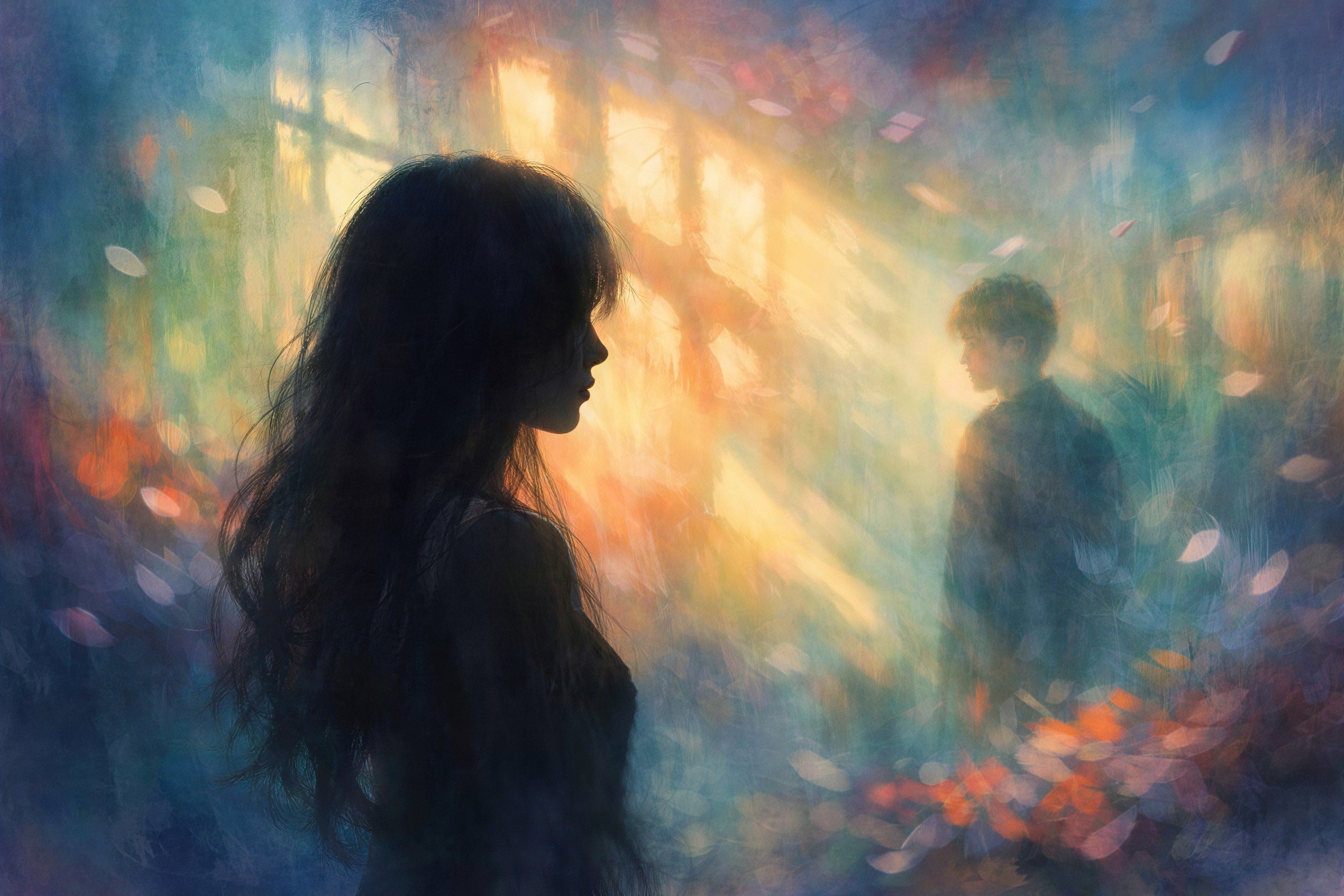 Ethereal Digital Painting of Woman and Blurred Man