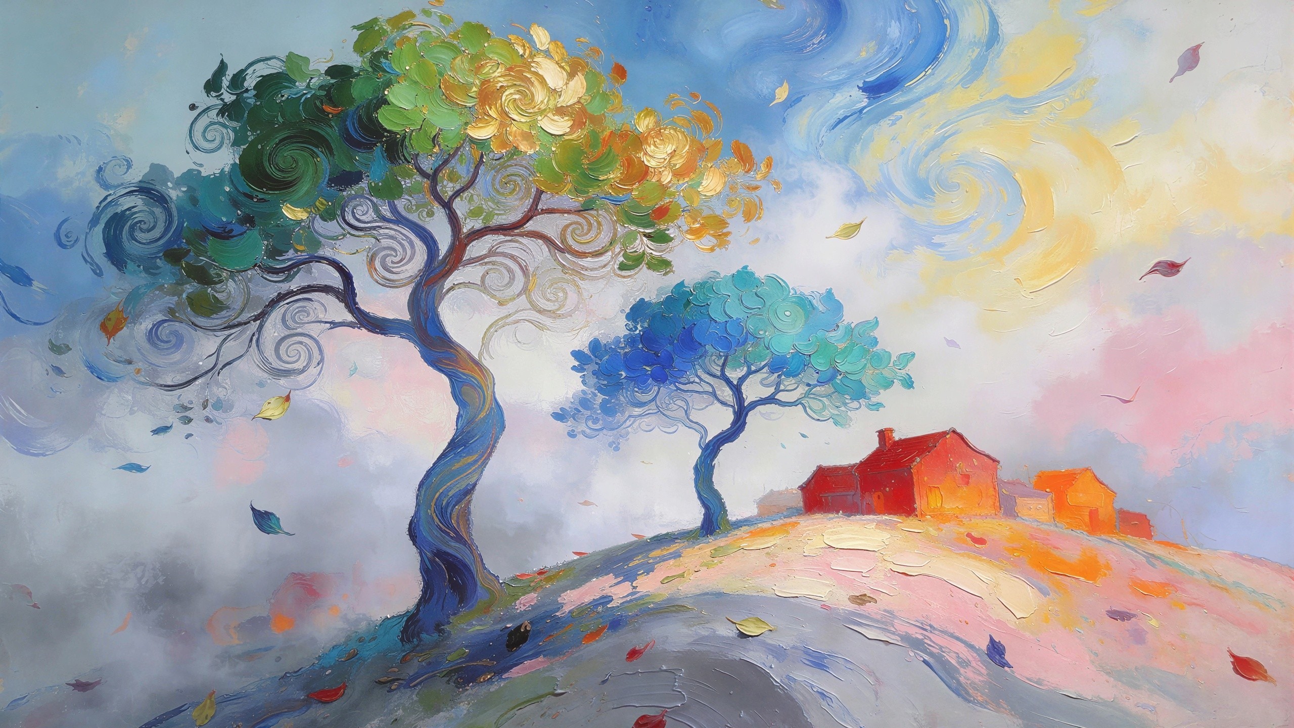 Impressionistic Oil Painting of Autumn Landscape