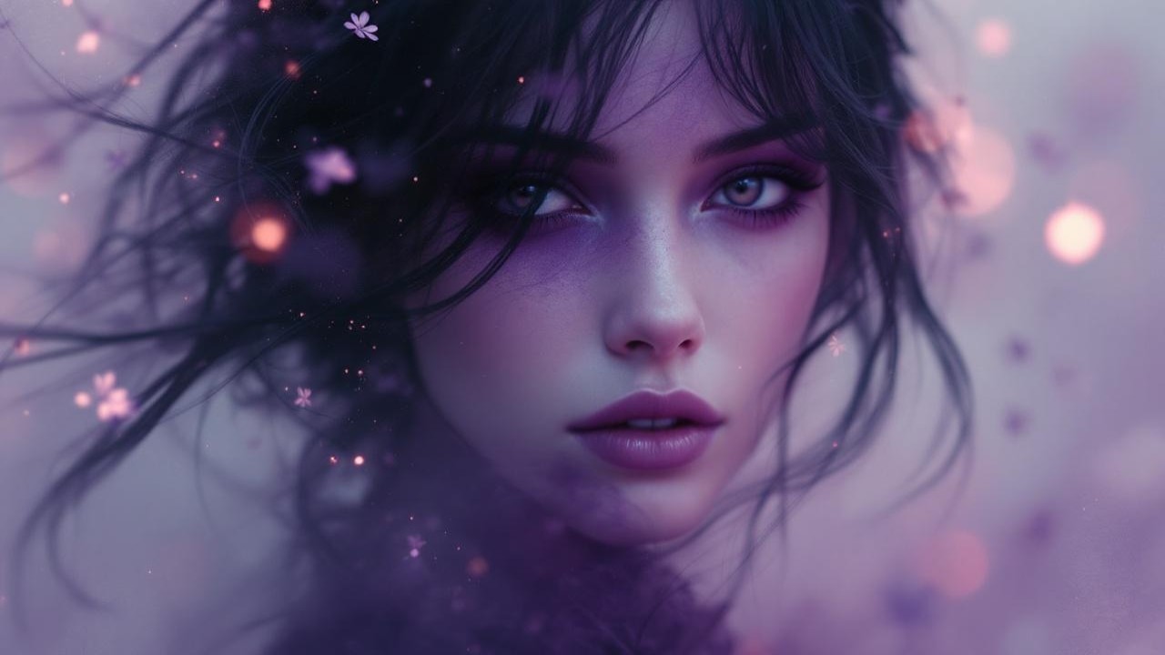 Close-Up Portrait of a Young Woman with Purple Eyes