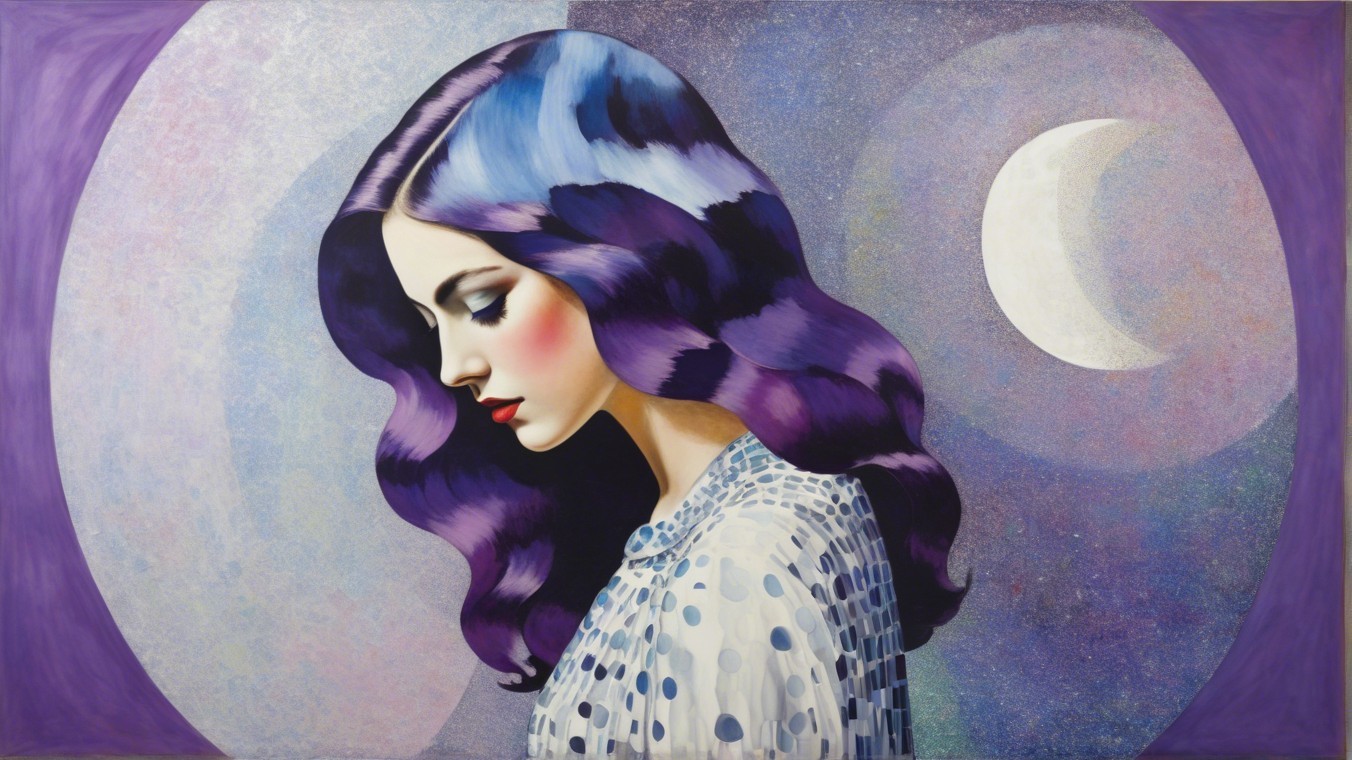 Profile of a Woman with Purple and Blue Hair Artwork